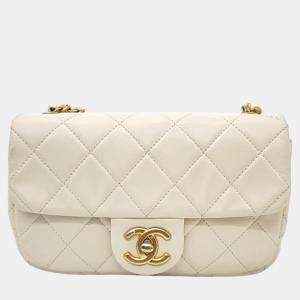 Chanel White Leather Pearl chain cross bag