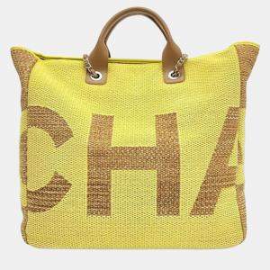Chanel Yellow Canvas Large Deauville Logo Tote Bag