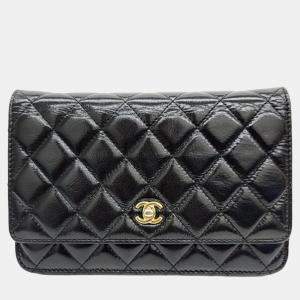 Chanel Black Patent Leather Pearl Crush Wallet On Chain 