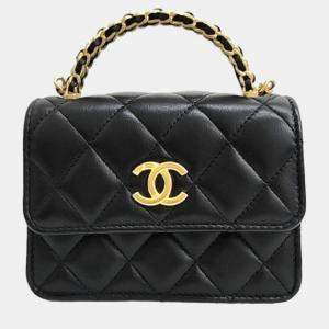Pre Owned Chanel Black Lambskin Leather Mini Top Handle CC Chain Clutch Bag 