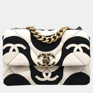 Chanel Black/White Fabric Small 19 Flap Shoulder Bag