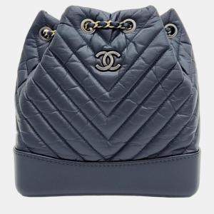 Pre Owned Chanel Blue Leather Small Chevron Gabrielle Backpack