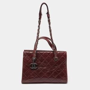 Pre Owned Chanel Burgundy Quilted Glazed Caviar Leather Crave Tote
