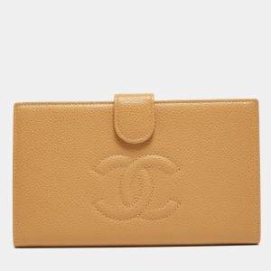 Chanel Beige CC Caviar Leather CC Timeless French Wallet  