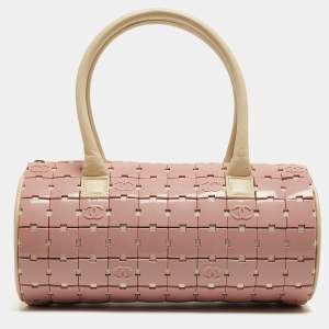 Pre Owned Chanel Pink/Light Beige Acrylic Lucite Puzzle Barrel Satchel