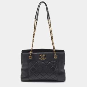 Pre Owned Chanel Black Quilted Leather CC Chain Tote