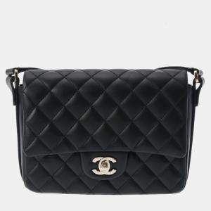 Chanel Black Calfskin Leather Ruffle Quilted Flap Bag Shoulder Bag