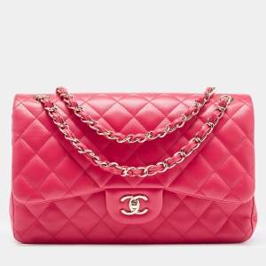 Pre Owned Chanel Pink Quilted Leather Jumbo Classic Double Flap Bag