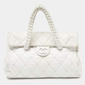 Chanel White Quilted Leather Hidden Chain Flap Bag