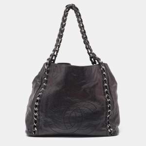 Pre Owned Chanel Black Leather Modern Chain North/South Tote