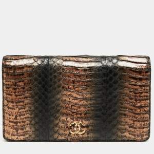 Chanel Black/Bronze Snakeskin CC Yen Wallet 