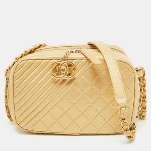 Pre Owned Chanel Gold Quilted Leather Small Coco Boy Camera Crossbody Bag