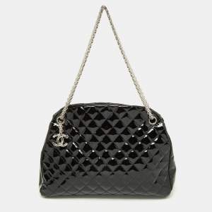 Pre Owned Chanel Black Quilted Patent Leather Medium Just Mademoiselle Bowler Bag