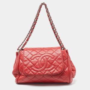 Pre Owned Chanel Red Quilted Caviar Leather Timeless Accordion Flap Bag