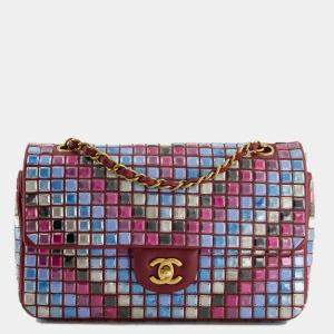  Chanel Burgundy Medium Classic Single Flap Bag Mosaic Embellished with Gold Hardware