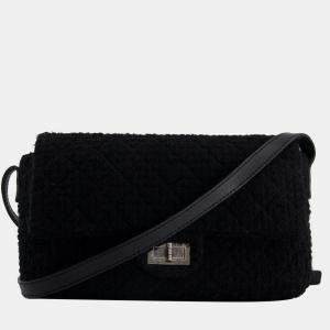 Chanel Large Black Reissue Bag in Tweed Fabric with Ruthenium Hardware