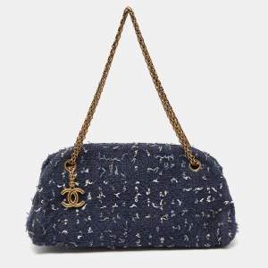 Pre Owned Chanel Blue Tweed Just Mademoiselle Bowler Bag