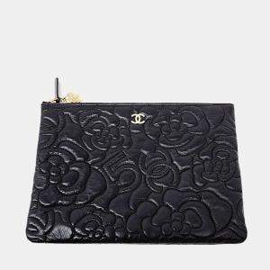 Pre Owned Chanel Leather Black  Camellia Clutch bag