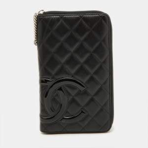 Chanel Black Quilted Leather Cambon Ligne Zippy Organizer Wallet