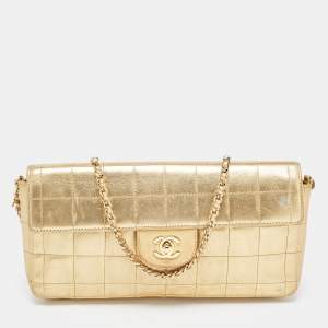 Pre Owned Chanel Gold Cube Quilted Leather CC Flap Bag