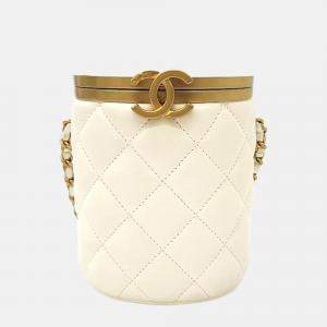 Chanel White Lambskin Crown Box Chain Crossbody Bag 