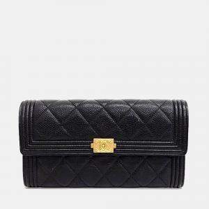 Chanel Black Caviar Boy Long Wallet A80286  