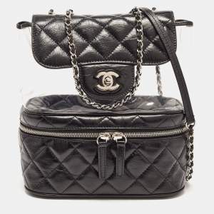 Pre Owned Chanel Black Quilted Leather and PVC Aquarium Backpack