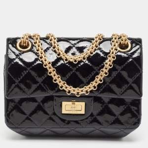 Pre Owned Chanel Black Quilted Patent Leather Reissue 2.55 Classic 224 Flap Bag