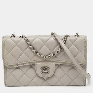 Chanel Grey Quilted Leather Single Flap Bag