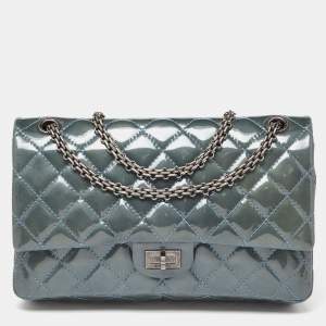 Pre Owned Chanel Teal Blue Quilted Patent Leather Classic 226 Reissue 2.55 Flap Bag