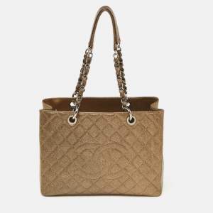Pre Owned Chanel Bronze Textured Quilted Leather GST Tote