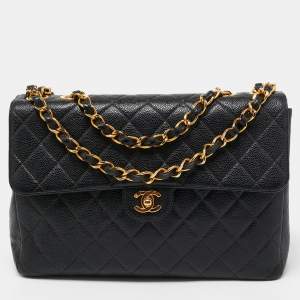 Chanel Black Quilted Caviar Leather Maxi Single Flap Bag