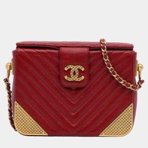 Pre Owned Chanel Red Chevron Rock The Corner Minaudiere Bag
