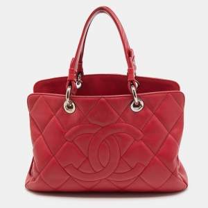 Pre Owned Chanel Pink Quilted Caviar Leather CC Timeless Soft Shopper Tote