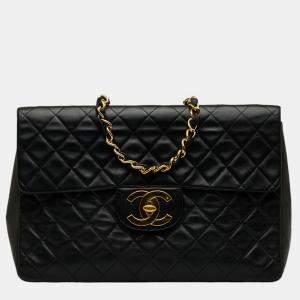 Chanel Black Leather Maxi Classic Single Flap Bag 
