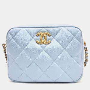 Chanel Light Blue Iridescent Caviar Mini Camera Bag