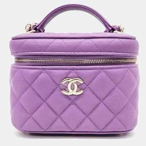 Chanel Purple Leather Vanity Top Handle Crossbody Bag