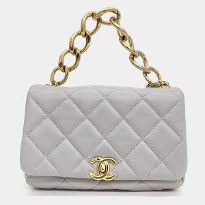 Chanel Grey Leather Flap Shoulder Bag