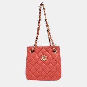 Chanel Red Caviar Leather Chain Bucket Bag