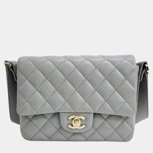 Chanel Grey Leather Frill Crossbody Bag