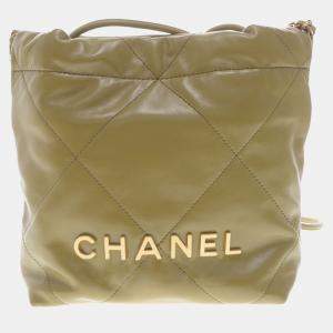 Chanel Khaki Leather Mini 22 Hobo Bag