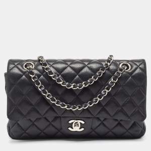 Pre Owned Chanel Black Quilted Leather Small CC Turnlock Full Double Flap Bag