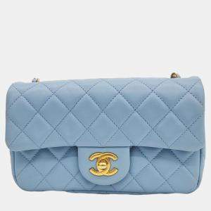 Chanel Sky Blue Lambskin Leather Pearl Crush Mini Flap Bag