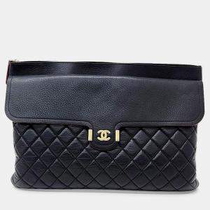 Pre Owned Chanel Leather Black Large Clutch