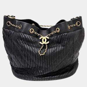 Chanel Leather Black Drawstring Bucket Bag