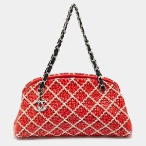 Pre Owned Chanel Red/Multicolor Quilted Stitched Patent Leather Medium Just Mademoiselle Bag