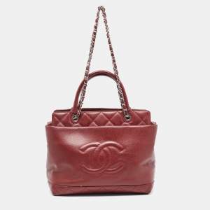 Pre Owned Chanel Red Quilted Caviar Leather Shiva Tote
