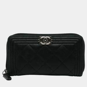 Chanel Black Le Boy Lambskin Leather Long Wallet
