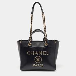 مملوكة مسبقًا Chanel Black Caviar Leather Small Studded Deauville Tote