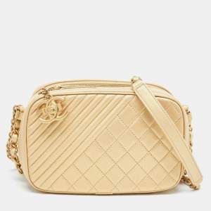 Pre Owned Chanel Gold Quilted Leather Small Coco Boy Camera Bag